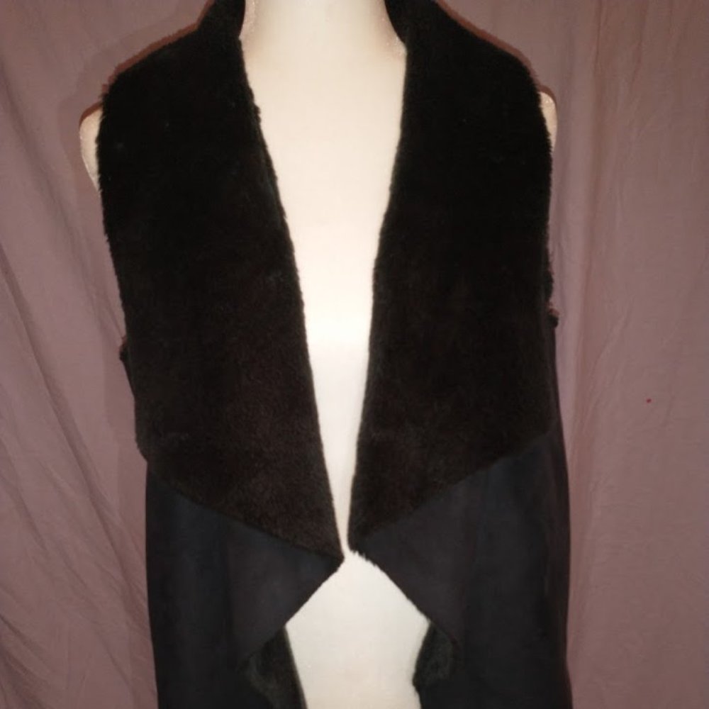 Faux Suede and Fur Black Vest